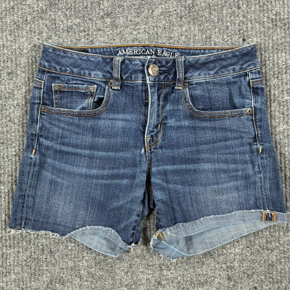 American Eagle Midi Womens Cut-Off Shorts Size 4 Blue Denim Super Stretch